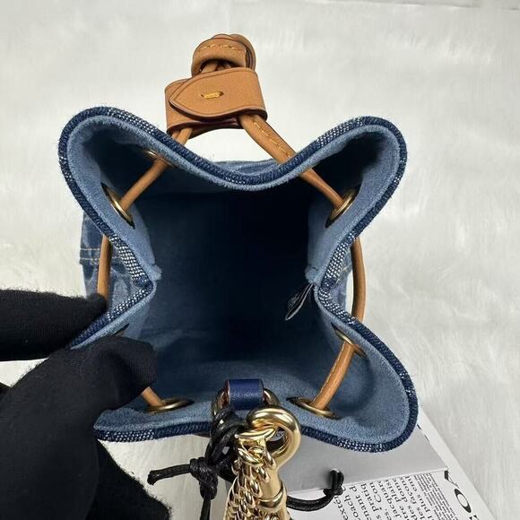 Coach Drawstring Wristlet In Signature Denim Gold/Denim Blue Natu… - Picture 10 of 12